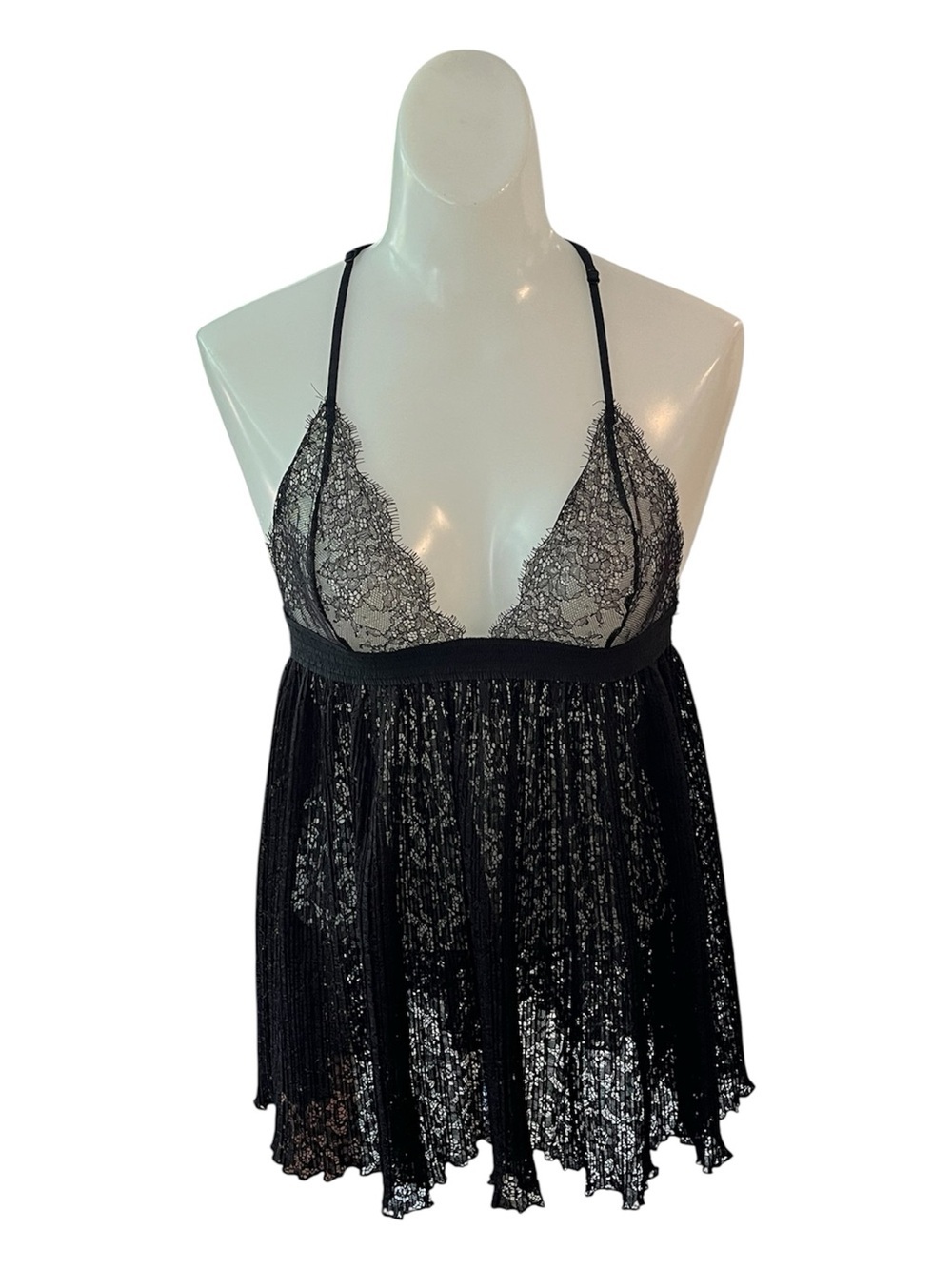 Victoria's Secret Black Lace Baby Doll Negligee size M